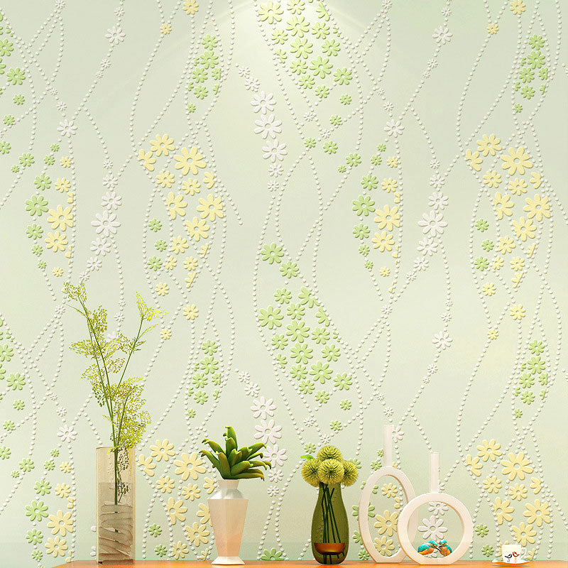 20.5" x 33' Minimalist Wallpaper Roll for Accent Wall with Dense Flower Design in Pastel Color Light Green Clearhalo 'Country wall decor' 'Rustic' 'Wallpaper' Wall Decor' 984865