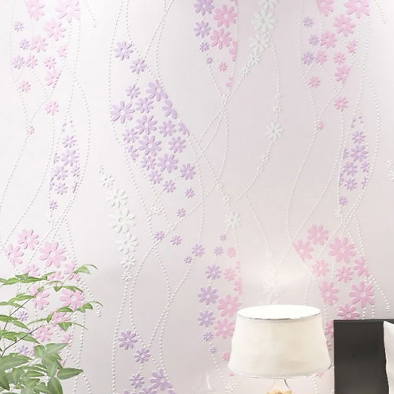 20.5" x 33' Minimalist Wallpaper Roll for Accent Wall with Dense Flower Design in Pastel Color Light Purple Clearhalo 'Country wall decor' 'Rustic' 'Wallpaper' Wall Decor' 984869