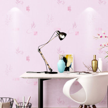 Decorative Grass and Flower Wallpaper Non-Woven Material Nordic Wall Art for Guest Room Purple Clearhalo 'Country wall decor' 'Rustic' 'Wallpaper' Wall Decor' 984880