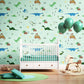 Stain-Resistant Cartoon Animal Wallpaper Roll 57.1 sq ft. Minimalist Wall Covering for Children's Bedroom Green Clearhalo 'Wall Decor' 'Wallpaper' 984961