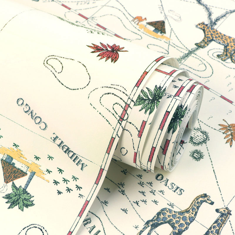 Soft Color Wild Animal Wallpaper Moisture-Resistant Wallpaper Roll for Children, 57.1 sq ft. Beige Clearhalo 'Wall Decor' 'Wallpaper' 984973