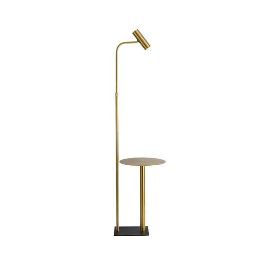 Modernist Tubular Stand Table Light Metallic LED Bedroom Floor Lamp in Gold with Angled Arm Clearhalo 'Floor Lamps' 'Lamps' Lighting' 985046