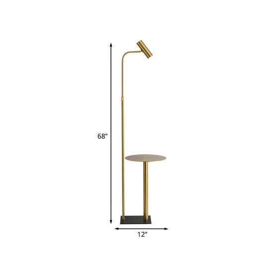 Modernist Tubular Stand Table Light Metallic LED Bedroom Floor Lamp in Gold with Angled Arm Clearhalo 'Floor Lamps' 'Lamps' Lighting' 985047