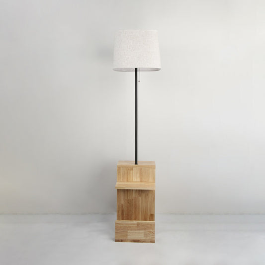 White Fabric Rectangle Stand Desk Light Modern 1 Bulb Wood Floor Lamp for Living Room Clearhalo 'Floor Lamps' 'Lamps' Lighting' 985050
