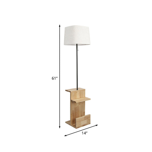 White Fabric Rectangle Stand Desk Light Modern 1 Bulb Wood Floor Lamp for Living Room Clearhalo 'Floor Lamps' 'Lamps' Lighting' 985051