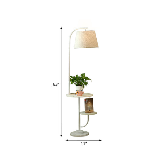 Single Living Room Stand Desk Light Modern White Arced Floor Lamp with Barrel Fabric Shade Clearhalo 'Floor Lamps' 'Lamps' Lighting' 985063