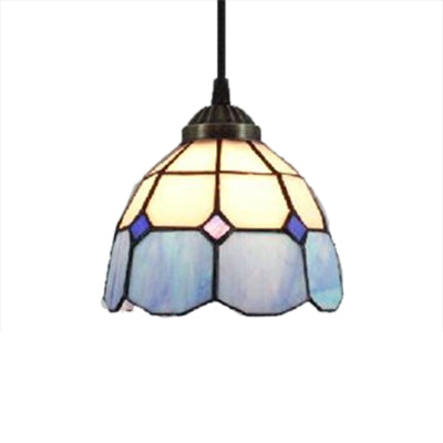 1 Bulb Dome Down Lighting Pendant Mediterranean Blue Handcrafted Art Glass Suspension Lamp Clearhalo 'Ceiling Lights' 'Chandeliers' 'Industrial' 'Middle Century Pendants' 'Pendant Lights' 'Pendants' 'Tiffany close to ceiling' 'Tiffany Pendants' 'Tiffany' Lighting' 98515