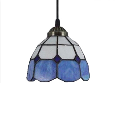 1 Bulb Dome Down Lighting Pendant Mediterranean Blue Handcrafted Art Glass Suspension Lamp Clearhalo 'Ceiling Lights' 'Chandeliers' 'Industrial' 'Middle Century Pendants' 'Pendant Lights' 'Pendants' 'Tiffany close to ceiling' 'Tiffany Pendants' 'Tiffany' Lighting' 98516