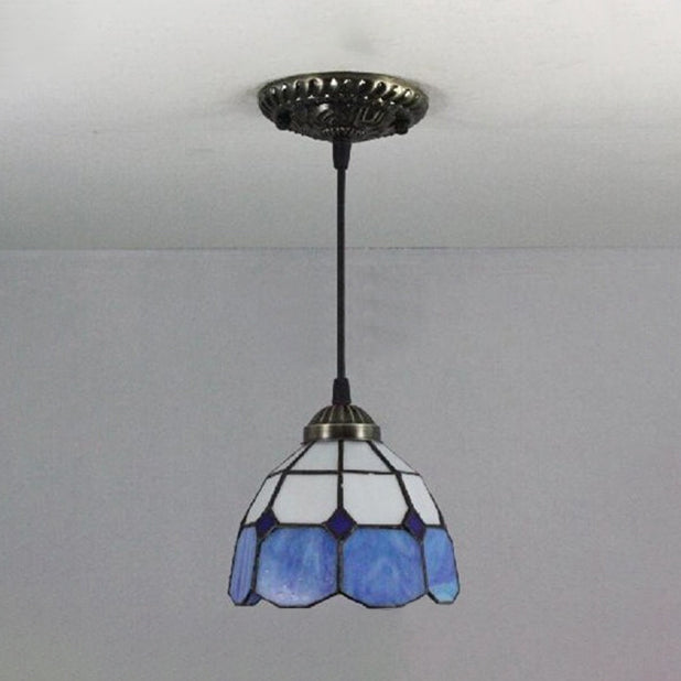 1 Bulb Dome Down Lighting Pendant Mediterranean Blue Handcrafted Art Glass Suspension Lamp Clearhalo 'Ceiling Lights' 'Chandeliers' 'Industrial' 'Middle Century Pendants' 'Pendant Lights' 'Pendants' 'Tiffany close to ceiling' 'Tiffany Pendants' 'Tiffany' Lighting' 98518