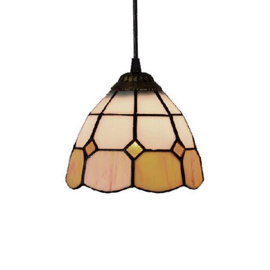 Orange Dome Mini Drop Pendant Tiffany 1 Head Multicolored Stained Glass Hanging Lamp Clearhalo 'Ceiling Lights' 'Industrial' 'Middle Century Pendants' 'Pendant Lights' 'Pendants' 'Tiffany close to ceiling' 'Tiffany Pendants' 'Tiffany' Lighting' 98525