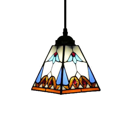 Tapered Hanging Lamp 1 Bulb White Stained Glass Tiffany-Style Pendant Light Fixture Clearhalo 'Ceiling Lights' 'Industrial' 'Middle Century Pendants' 'Pendant Lights' 'Pendants' 'Tiffany close to ceiling' 'Tiffany Pendants' 'Tiffany' Lighting' 98553