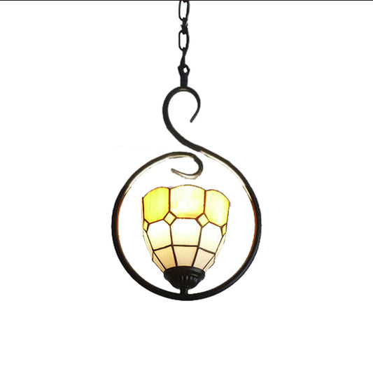 Grid Dome Suspension Lamp 1 Head Stainless Glass Tiffany Stylish Hanging Pendant Light in Orange Clearhalo 'Ceiling Lights' 'Industrial' 'Middle Century Pendants' 'Pendant Lights' 'Pendants' 'Tiffany close to ceiling' 'Tiffany Pendants' 'Tiffany' Lighting' 98574