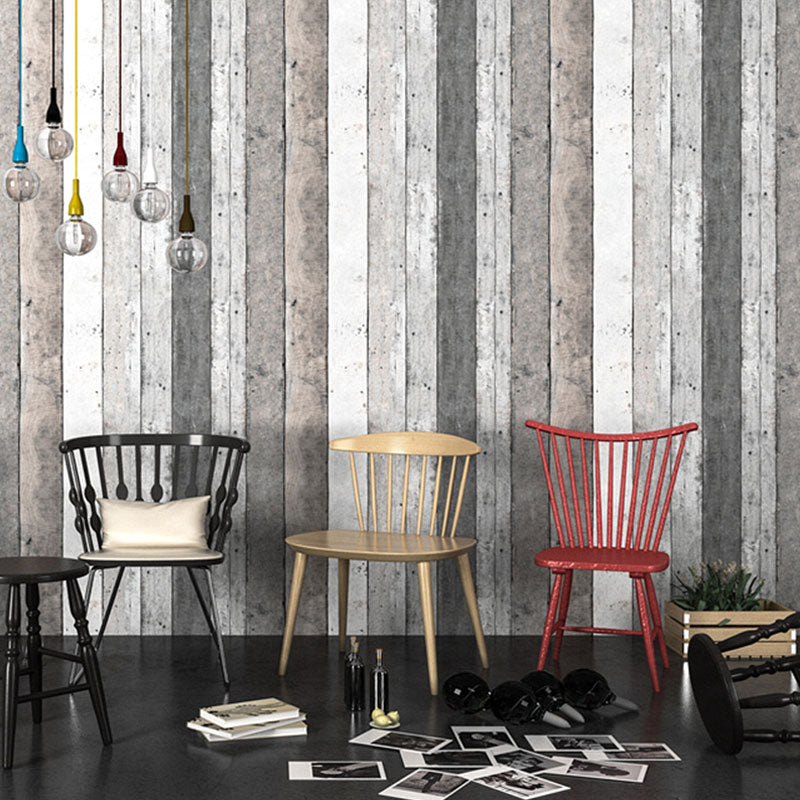 Neutral Color Nostalgic Wall Art 990 Wood Effect Wallpaper Roll for Coffee Shop Decoration White-Gray Clearhalo 'Country wall decor' 'Rustic' 'Wallpaper' Wall Decor' 986478