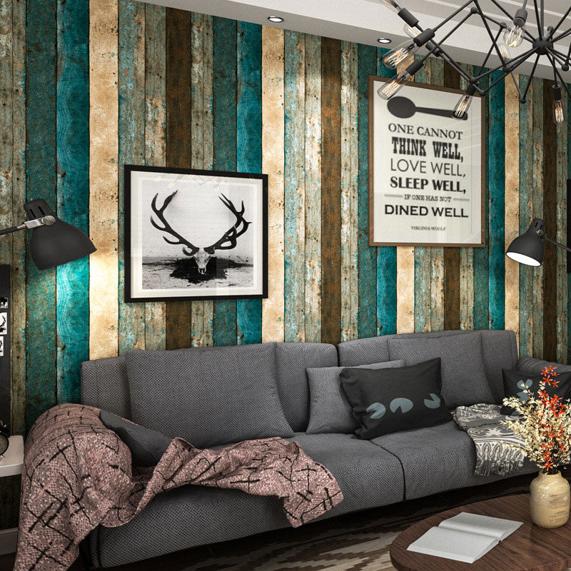 Neutral Color Nostalgic Wall Art 990 Wood Effect Wallpaper Roll for Coffee Shop Decoration Aqua Clearhalo 'Country wall decor' 'Rustic' 'Wallpaper' Wall Decor' 986486