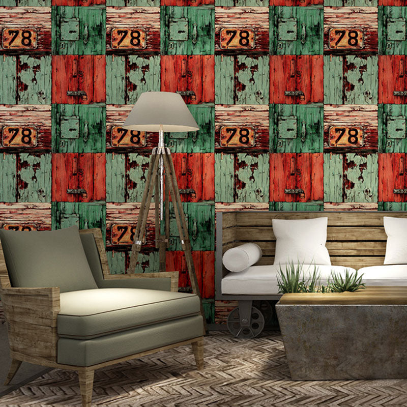 Water-Resistant Maple Wood Wall Decor 090 Nostalgic Wallpaper for Living Room, 57.1 sq ft. Green-Red Clearhalo 'Country wall decor' 'Rustic' 'Wallpaper' Wall Decor' 986493