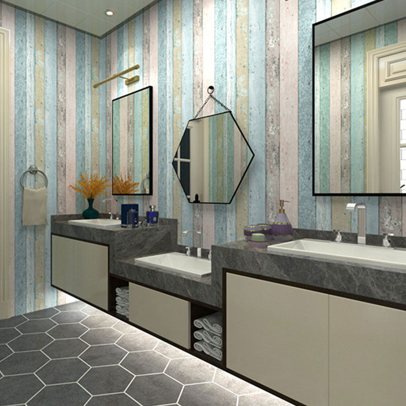 Wood Effect and Stripe Wallpaper Girl's Bedroom Vintage Wall Covering, 20.5"W x 33'L Clearhalo 'Country wall decor' 'Rustic' 'Wallpaper' Wall Decor' 986515