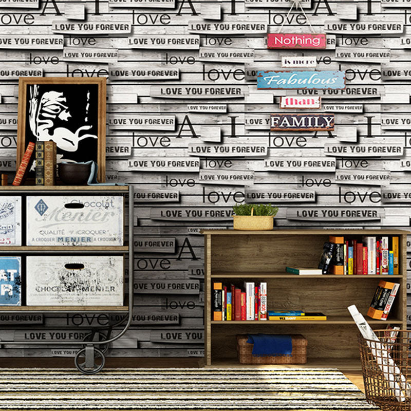 Retro Letters Vinyl Wallpaper Roll for Bar Decoration, Neutral Color, 20.5" by 33' Dark Gray Clearhalo 'Country wall decor' 'Rustic' 'Wallpaper' Wall Decor' 986533