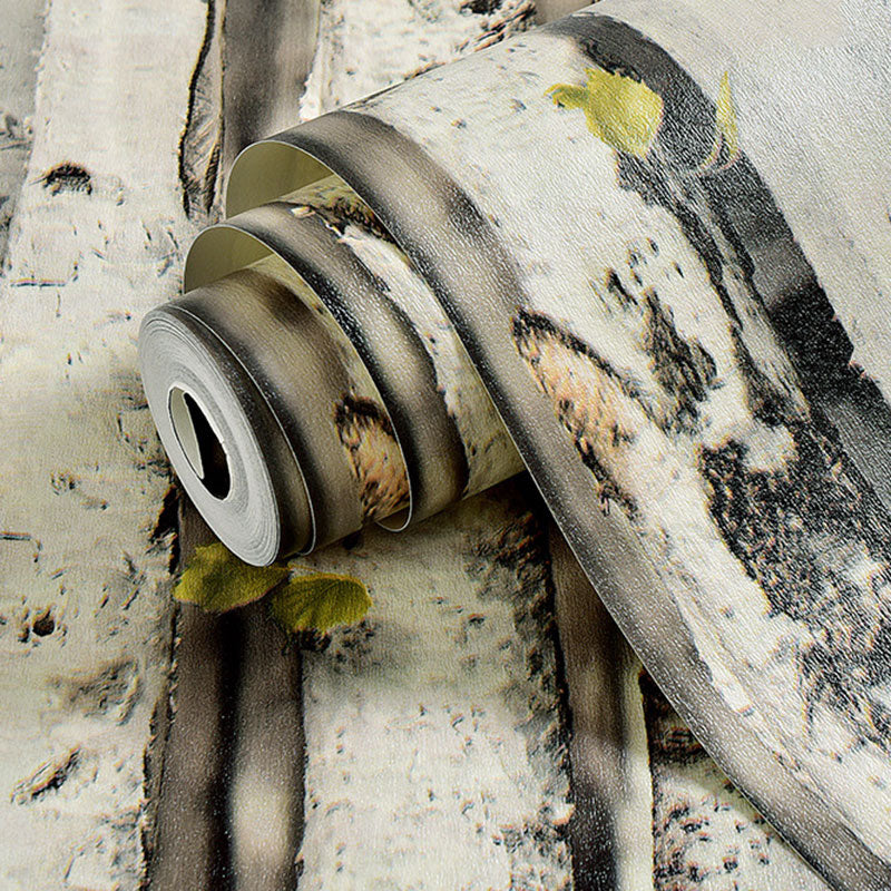 Vintage Birch Tree Wall Covering in Grey and White Living Room Wallpaper Roll, 33' x 20.5" Clearhalo 'Country wall decor' 'Rustic' 'Wallpaper' Wall Decor' 986544