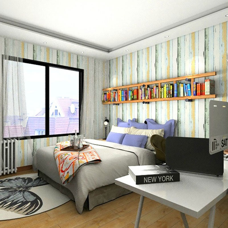 Multi-Colored Wood Effect Wall Covering Stain-Resistant Wallpaper Roll for Coffee Shop Decor, Non-Pasted Light Blue-Yellow Clearhalo 'Country wall decor' 'Rustic' 'Wallpaper' Wall Decor' 986550