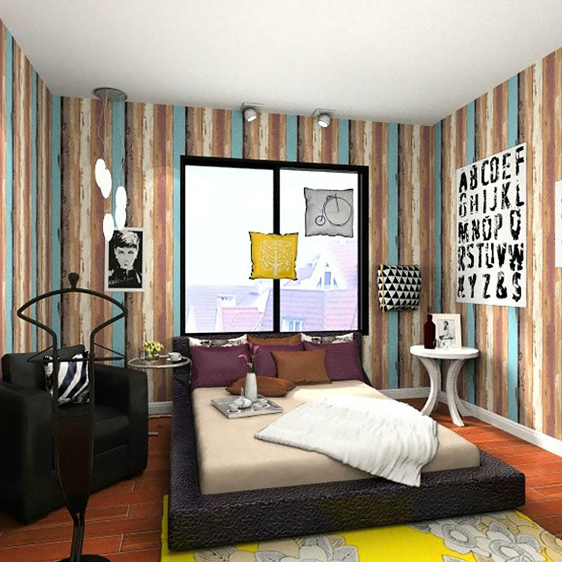 Multi-Colored Wood Effect Wall Covering Stain-Resistant Wallpaper Roll for Coffee Shop Decor, Non-Pasted Blue Coffee Clearhalo 'Country wall decor' 'Rustic' 'Wallpaper' Wall Decor' 986553