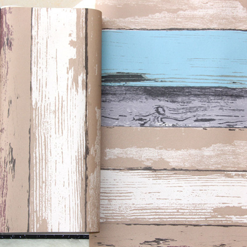 Multi-Colored Wood Effect Wall Covering Stain-Resistant Wallpaper Roll for Coffee Shop Decor, Non-Pasted Clearhalo 'Country wall decor' 'Rustic' 'Wallpaper' Wall Decor' 986554