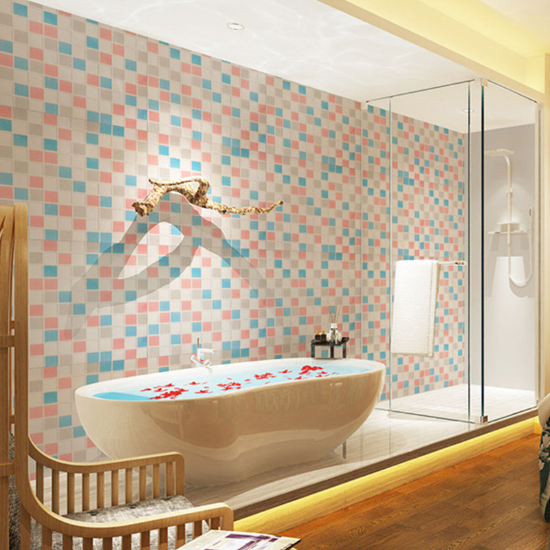 Mosaic Tile Wall Covering in Natural Color, Nordic Wallpaper Roll for Bathroom Decor, Self-Adhesive Pink Clearhalo 'Wall Decor' 'Wallpaper' 986582