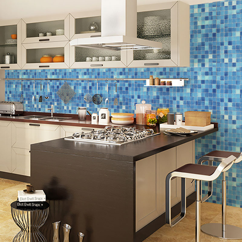 Mosaic Tile Wall Covering in Natural Color, Nordic Wallpaper Roll for Bathroom Decor, Self-Adhesive Sky Blue Clearhalo 'Wall Decor' 'Wallpaper' 986586