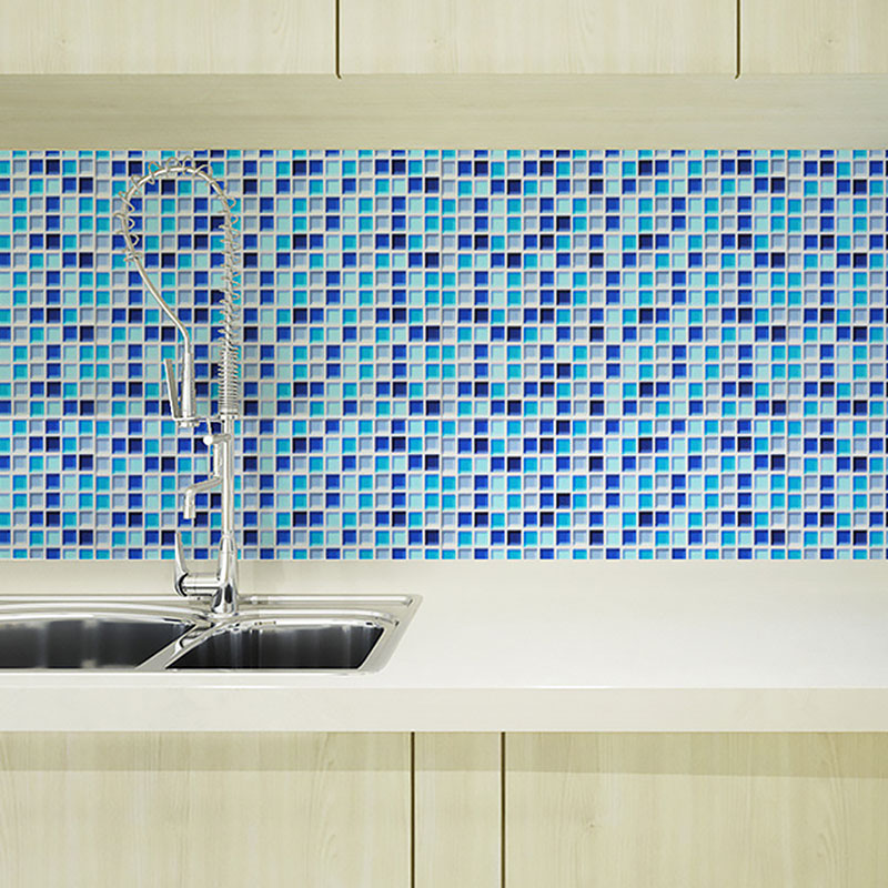 Mosaic Tile Wall Covering in Natural Color, Nordic Wallpaper Roll for Bathroom Decor, Self-Adhesive Blue Clearhalo 'Wall Decor' 'Wallpaper' 986590