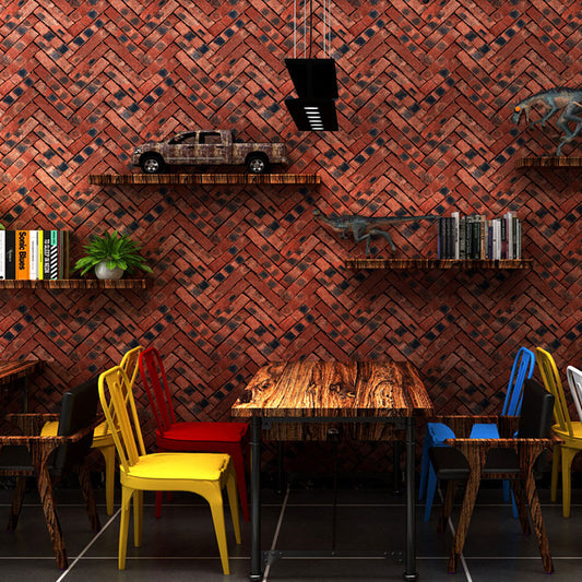 Industrial Wall Covering Dark Color Herringbone Brick Wallpaper Roll, 57.1 sq ft., Non-Pasted Dark Red Clearhalo 'Industrial wall decor' 'Industrial' 'Wallpaper' Wall Decor' 986617