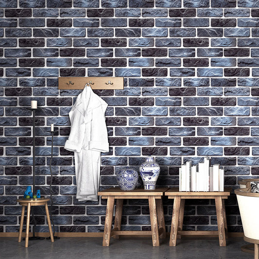 Brickwork Wallpaper Roll in Dark Color Non-Woven Fabric Wall Art for Home Decoration, 57.1 sq ft. Blue Clearhalo 'Industrial wall decor' 'Industrial' 'Wallpaper' Wall Decor' 986637
