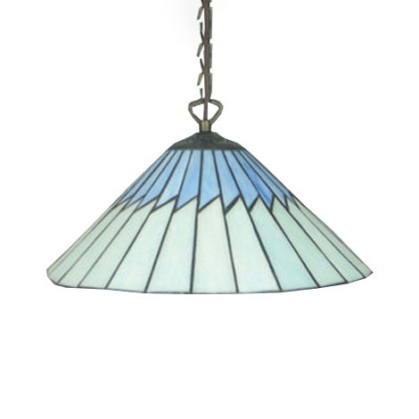 Stained Glass Blue Pendant Lamp Tapered 1 Bulb Mediterranean Hanging Light Kit for Dining Room Clearhalo 'Ceiling Lights' 'Close To Ceiling Lights' 'Industrial' 'Middle Century Pendants' 'Pendant Lights' 'Pendants' 'Tiffany close to ceiling' 'Tiffany Pendants' 'Tiffany' Lighting' 98664