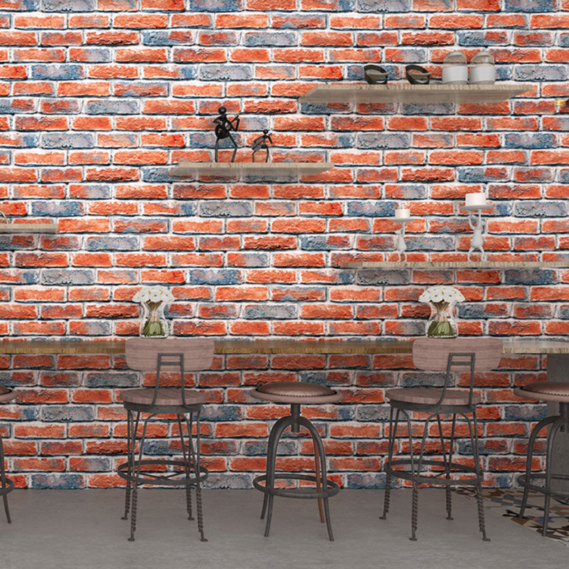 Light Color Brick Effect Wallpaper Stain-Resistant Vinyl Wall Covering for Coffee Shop Decor, Non-Pasted Blue-Orange Clearhalo 'Industrial wall decor' 'Industrial' 'Wallpaper' Wall Decor' 986658
