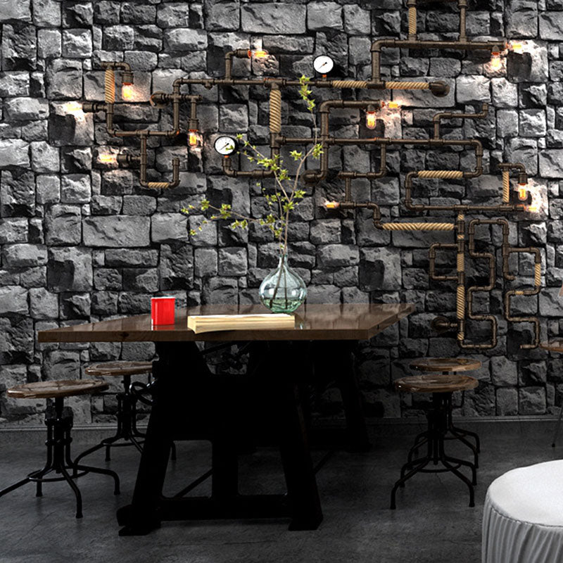 Stain-Resistant Stone Wall Art 33-foot x 20.5-inch Vintage Wallpaper Roll for Coffee Shop Decor, Non-Pasted Clearhalo 'Industrial wall decor' 'Industrial' 'Wallpaper' Wall Decor' 986743