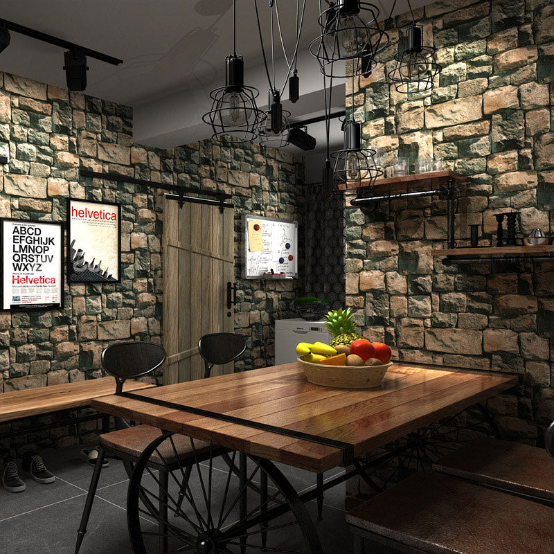 Stain-Resistant Stone Wall Art 33-foot x 20.5-inch Vintage Wallpaper Roll for Coffee Shop Decor, Non-Pasted Clearhalo 'Industrial wall decor' 'Industrial' 'Wallpaper' Wall Decor' 986758