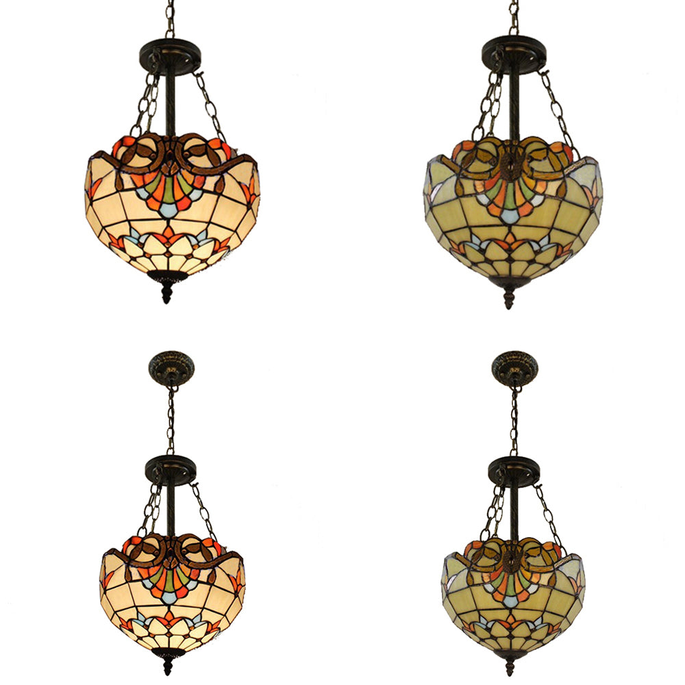 Tiffany Victorian Style Chandelier Bowl Shade Stained Glass Ceiling Pendant for Library Clearhalo 'Ceiling Lights' 'Chandeliers' 'Close To Ceiling Lights' 'Industrial' 'Middle Century Chandeliers' 'Tiffany Chandeliers' 'Tiffany close to ceiling' 'Tiffany' Lighting' 98680