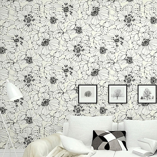Classic Blossoms Wallpaper Roll in Natural Color Guest Room Wall Art, 57.1 sq ft. White Clearhalo 'Vintage wall decor' 'Vintage' 'Wallpaper' Wall Decor' 986800