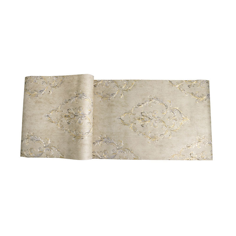 European Damask Design Wall Art for Accent Wall, 57.1 sq ft. Wallpaper Roll in Neutral Color Khaki Clearhalo 'Wall Decor' 'Wallpaper' 986820
