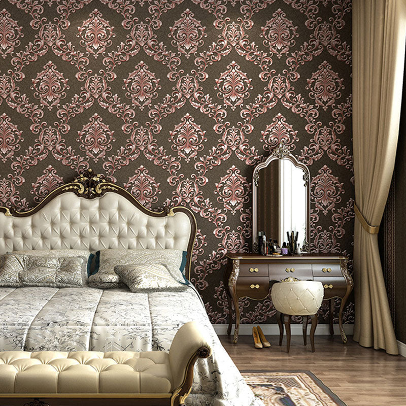 Damask Design Wallpaper Roll in Natural Color, Classic Wall Covering for Bedroom Decoration Chocolate Clearhalo 'Wall Decor' 'Wallpaper' 986825