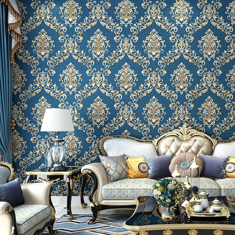 Damask Design Wallpaper Roll in Natural Color, Classic Wall Covering for Bedroom Decoration Dark Blue Clearhalo 'Wall Decor' 'Wallpaper' 986828