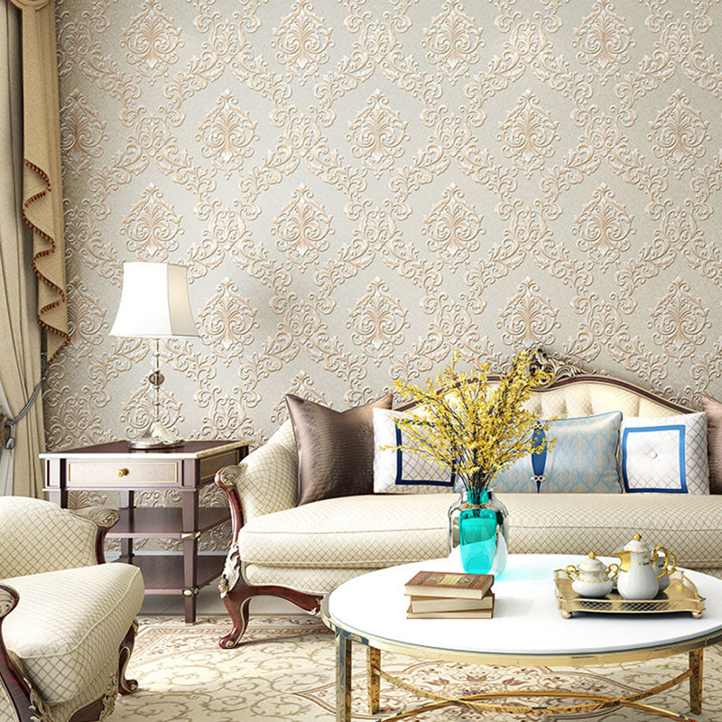 Damask Design Wallpaper Roll in Natural Color, Classic Wall Covering for Bedroom Decoration Light Yellow Clearhalo 'Wall Decor' 'Wallpaper' 986831