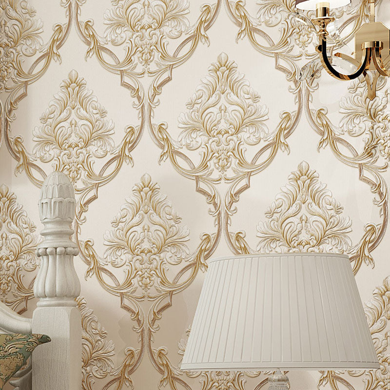 European Wallpaper Roll Soft Color Embossed Blossoms Wall Art, 33' x 20.5", Non-Pasted Beige Clearhalo 'Wall Decor' 'Wallpaper' 986847