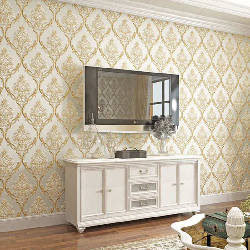 European Wallpaper Roll Soft Color Embossed Blossoms Wall Art, 33' x 20.5", Non-Pasted Light Yellow Clearhalo 'Wall Decor' 'Wallpaper' 986859