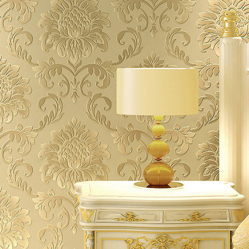 Neutral Color Classic Wall Art 20.5"W x 33'L Damasque Wallpaper for Accent Wall, Non-Pasted Gold Clearhalo 'Wall Decor' 'Wallpaper' 986862