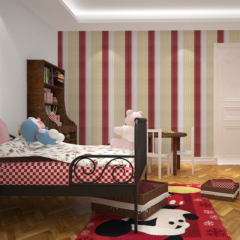Stripe Wallpaper Roll in Red Plaster Wall Covering for Home Decoration, 48.4 sq ft., Self-Adhesive Clearhalo 'Modern wall decor' 'Modern' 'Wallpaper' Wall Decor' 986884