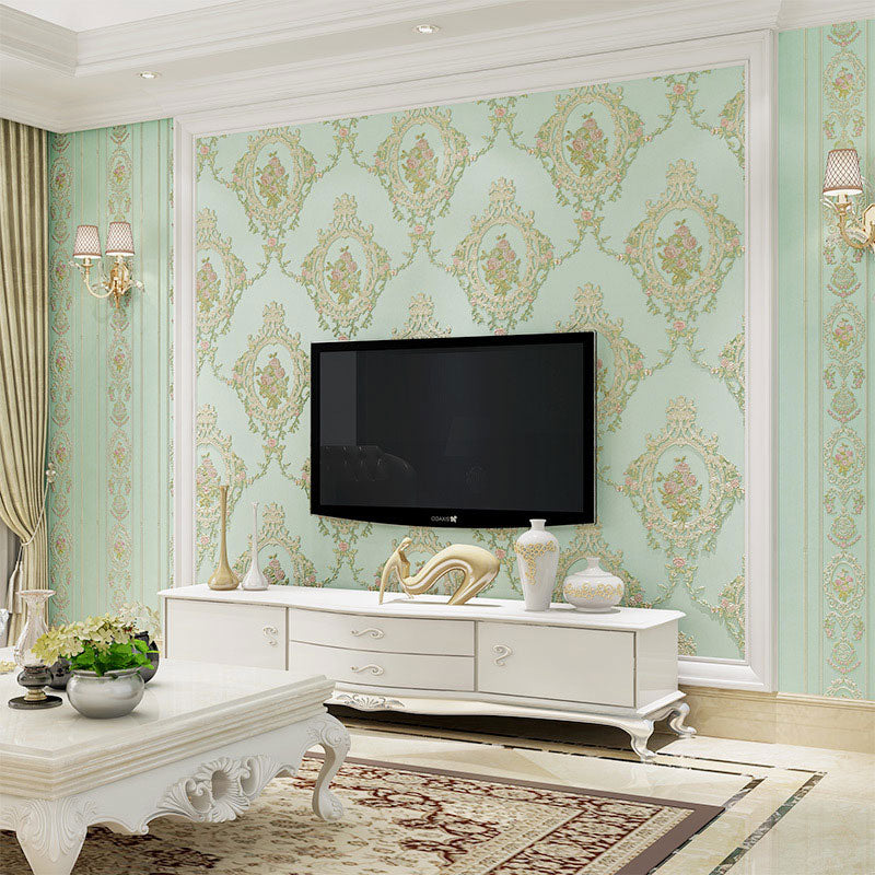 European Damask Design Wall Art Living Room Wallpaper Roll, 33' x 20.5", Non-Pasted Clearhalo 'Country wall decor' 'Rustic' 'Wallpaper' Wall Decor' 986889