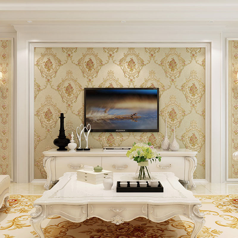 European Damask Design Wall Art Living Room Wallpaper Roll, 33' x 20.5", Non-Pasted Light Coffee Clearhalo 'Country wall decor' 'Rustic' 'Wallpaper' Wall Decor' 986896