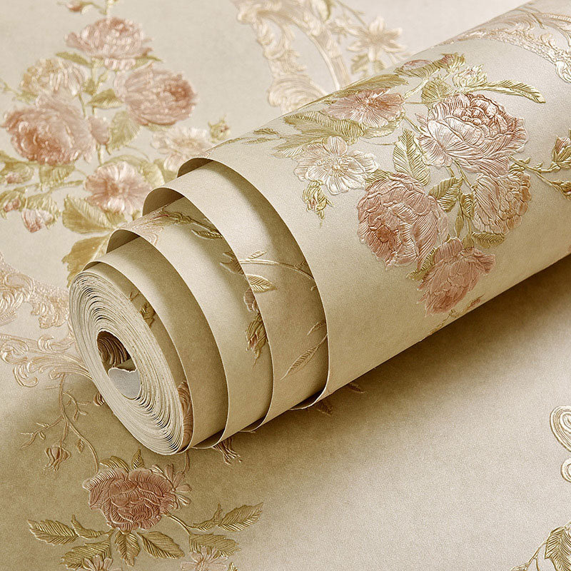 European Damask Design Wall Art Living Room Wallpaper Roll, 33' x 20.5", Non-Pasted Clearhalo 'Country wall decor' 'Rustic' 'Wallpaper' Wall Decor' 986897