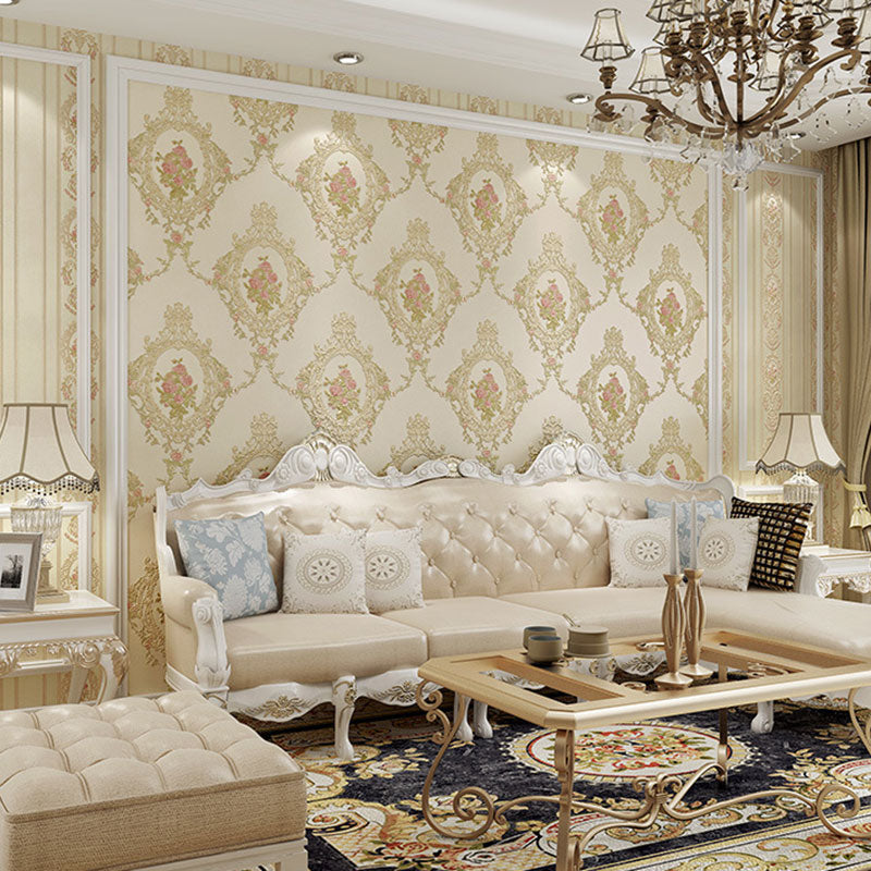 European Damask Design Wall Art Living Room Wallpaper Roll, 33' x 20.5", Non-Pasted Light Pink Clearhalo 'Country wall decor' 'Rustic' 'Wallpaper' Wall Decor' 986902