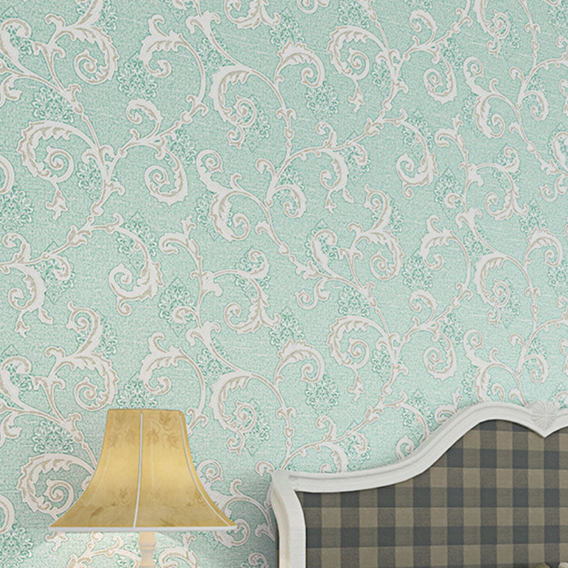 Soft Color Embossed Blossoms Wallpaper Water-Resistant Wall Decor for Bathroom, Non-Pasted Lake Blue Clearhalo 'Country wall decor' 'Rustic' 'Wallpaper' Wall Decor' 986905