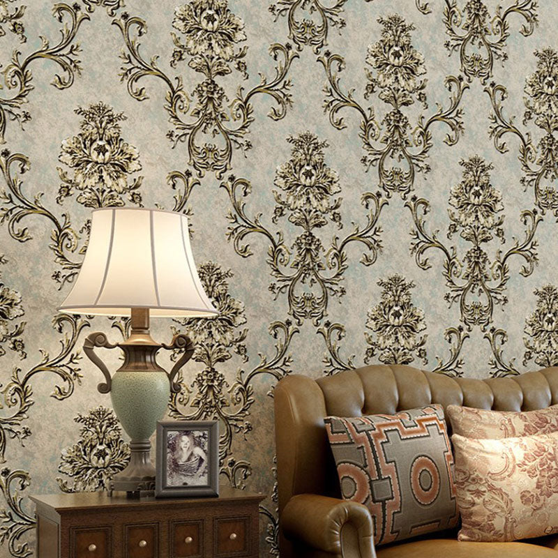 European Damask Design Wallpaper Roll in Pastel Color Living Room Wall Art, 33 ft. x 20.5 in Cream Gray Clearhalo 'Vintage wall decor' 'Vintage' 'Wallpaper' Wall Decor' 986957